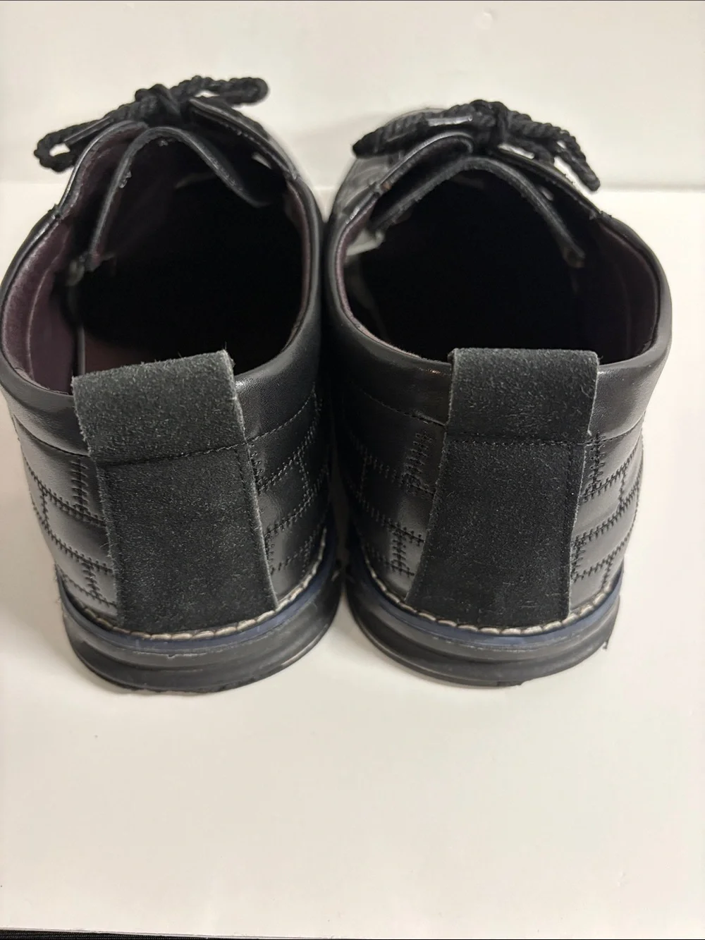 Men's Black Leather & Suede Lace-Up Slip-On Loafers